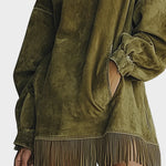 Hattie Faux Suede Roll Neck Dress with Fringing - view 5