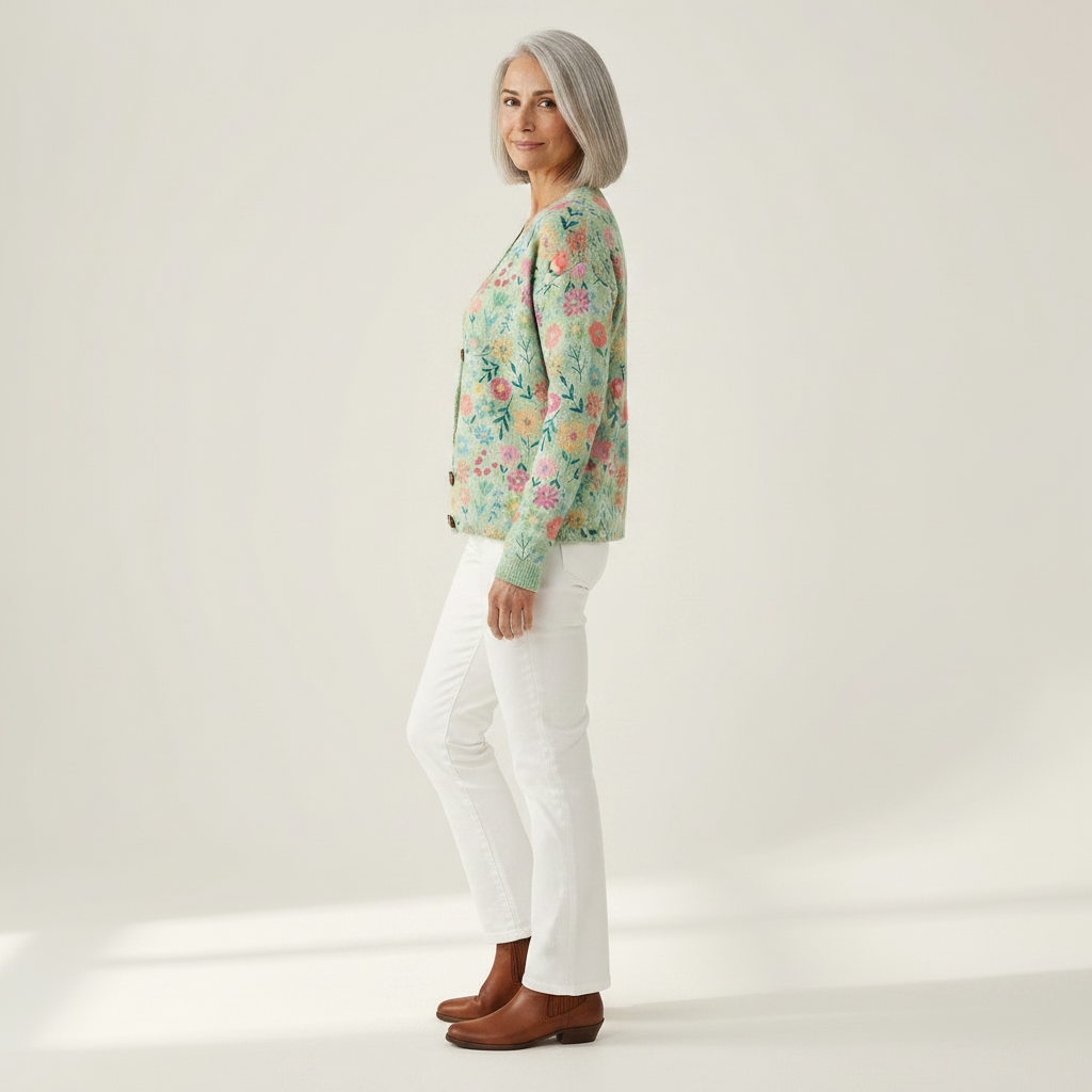 Heather Floral Pattern Print Buttoned Cardigan - view 2
