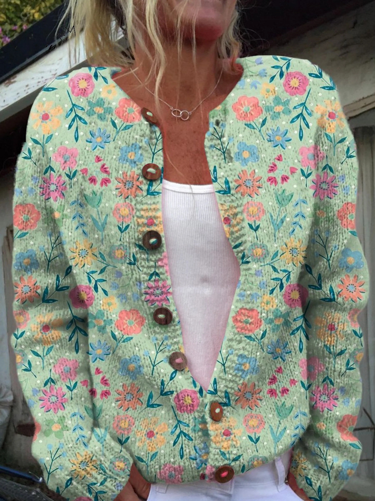 Heather Floral Pattern Print Buttoned Cardigan - view 5