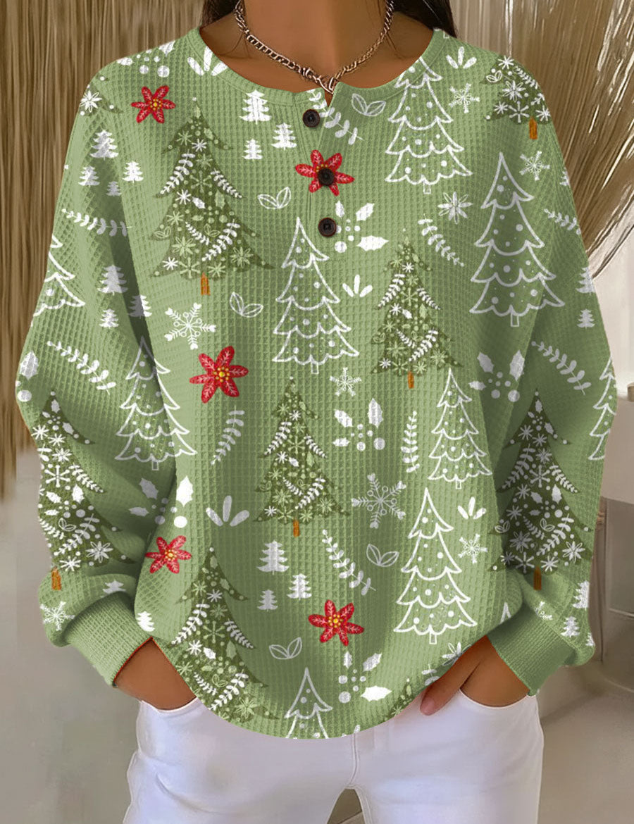 Heidi Christmas Jumper in Green with Fir Trees