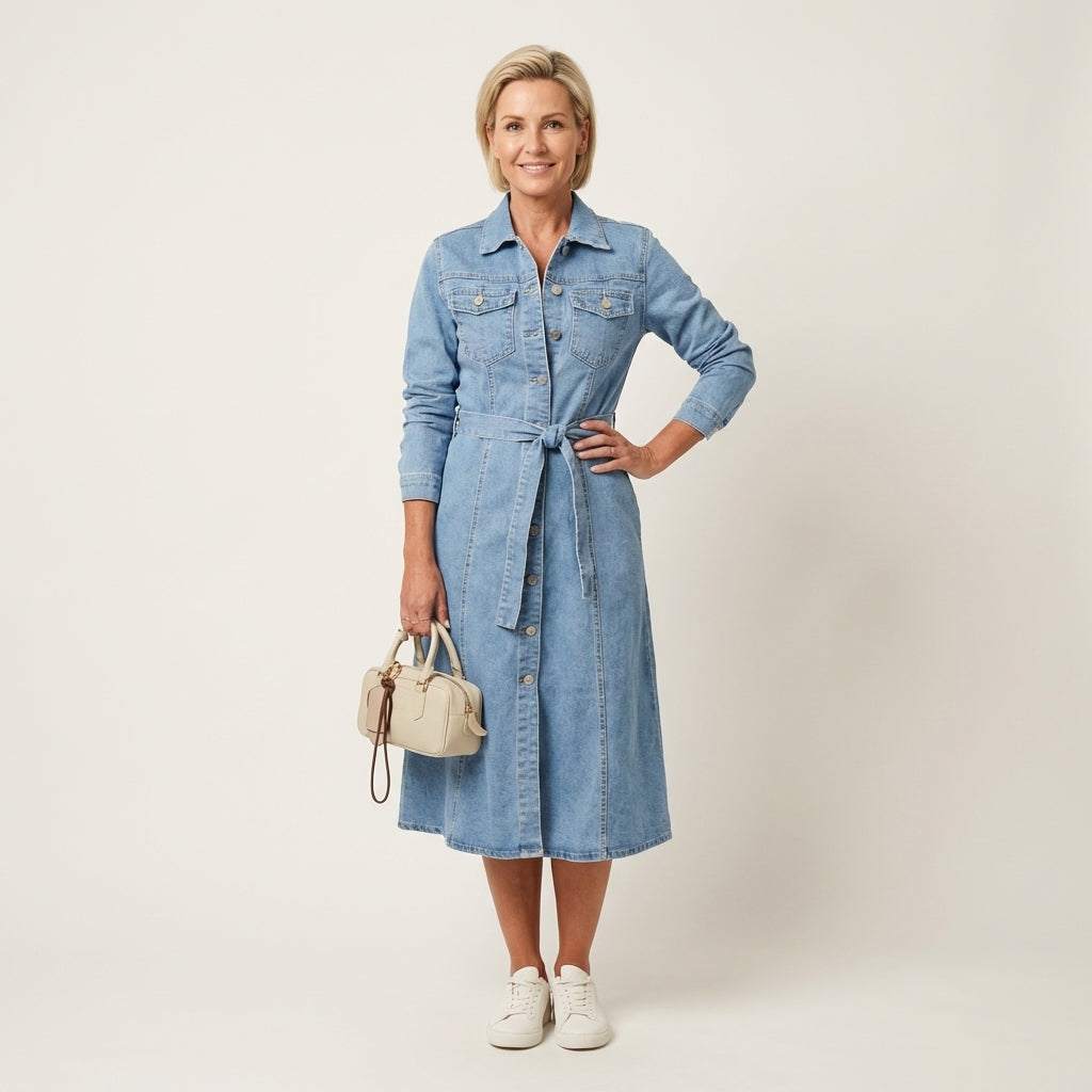 Annabel Long-Sleeve Denim Maxi Dress