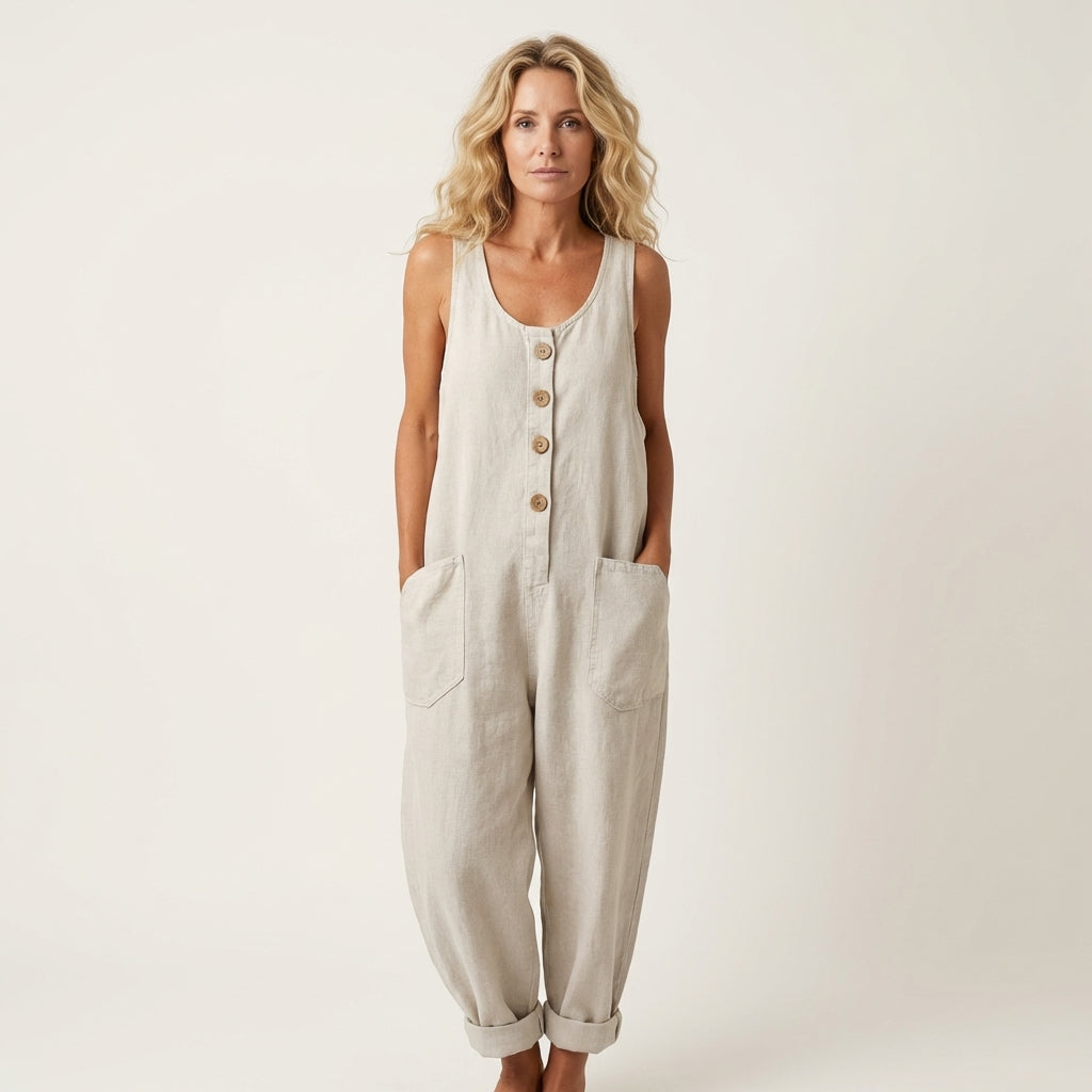 Elspeth Button-Strap Dungaree Jumpsuit