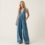 Gwyneth Pleated Wide-Leg Denim Jumpsuit - view 3