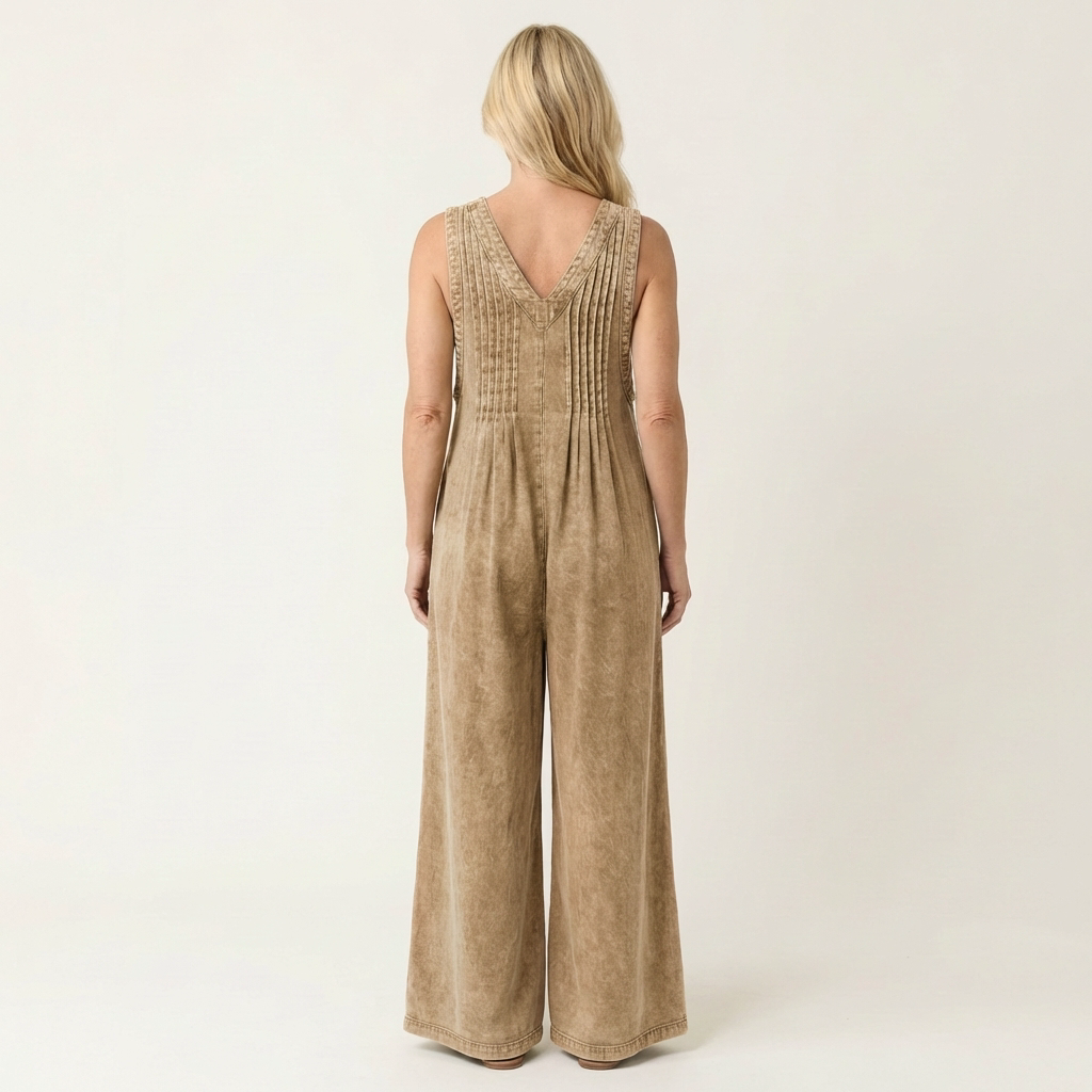 Gwyneth Pleated Wide-Leg Denim Jumpsuit - view 8