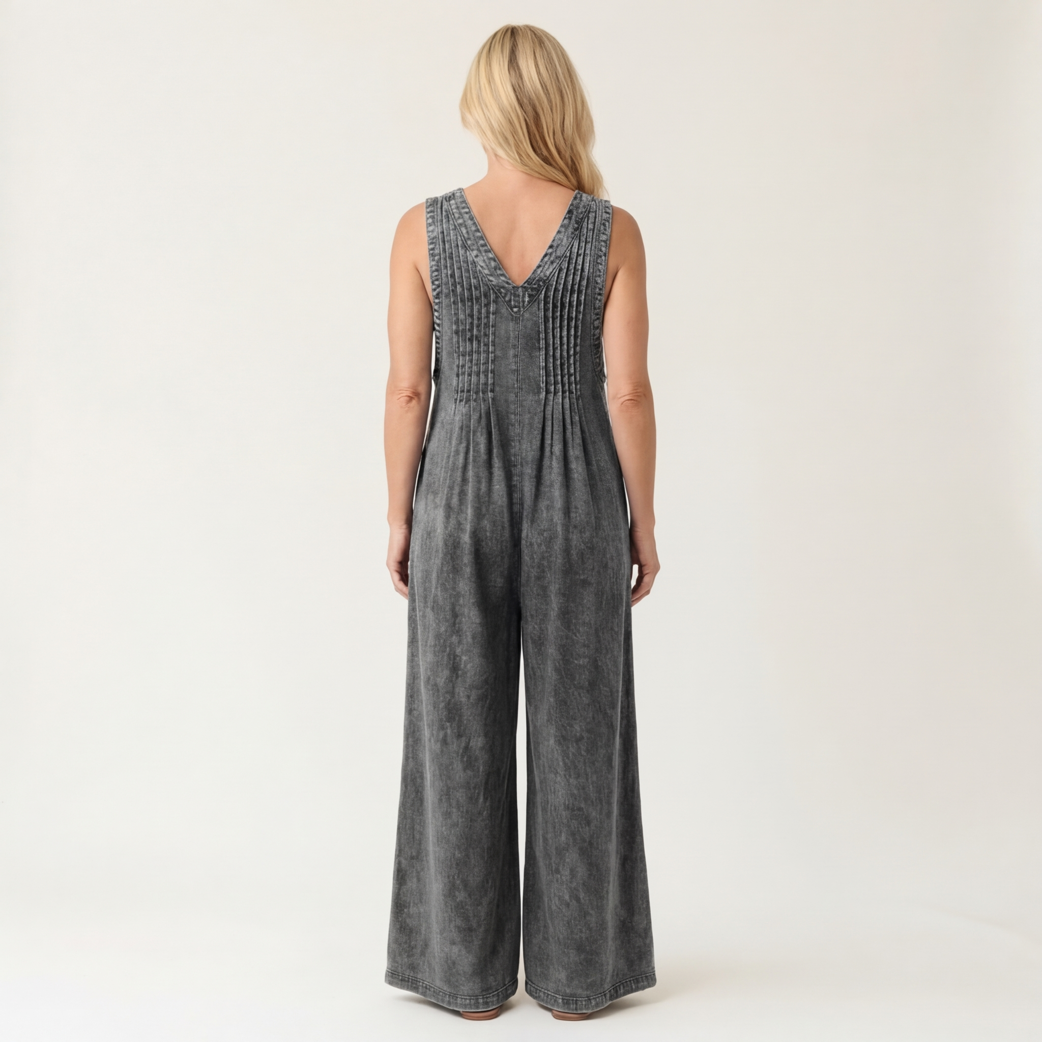 Gwyneth Pleated Wide-Leg Denim Jumpsuit - view 2