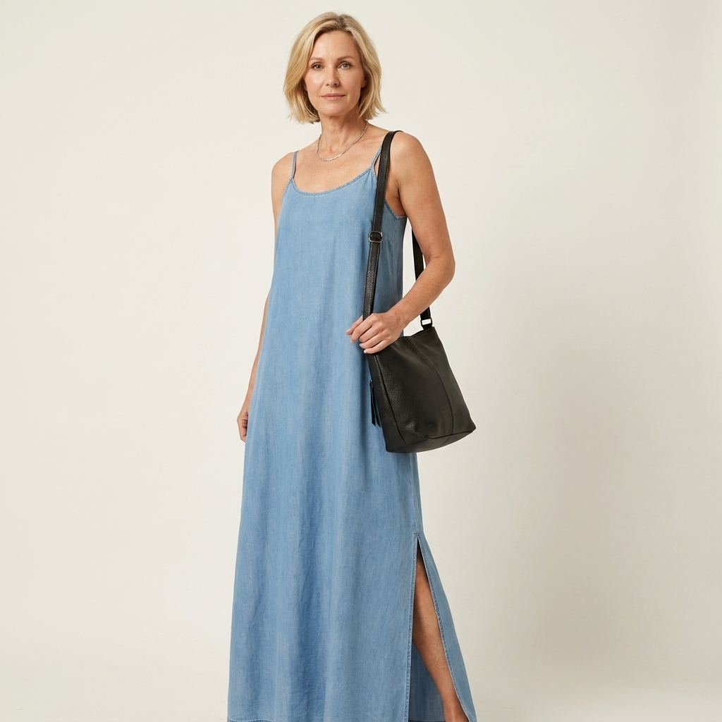 Aurelia Denim Maxi Dress with Side Split - view 3