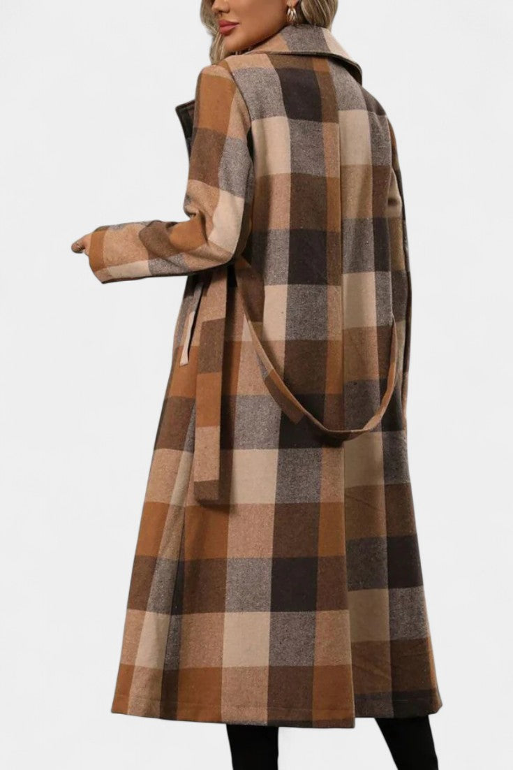 Faye, Belted Checked Longline Coat