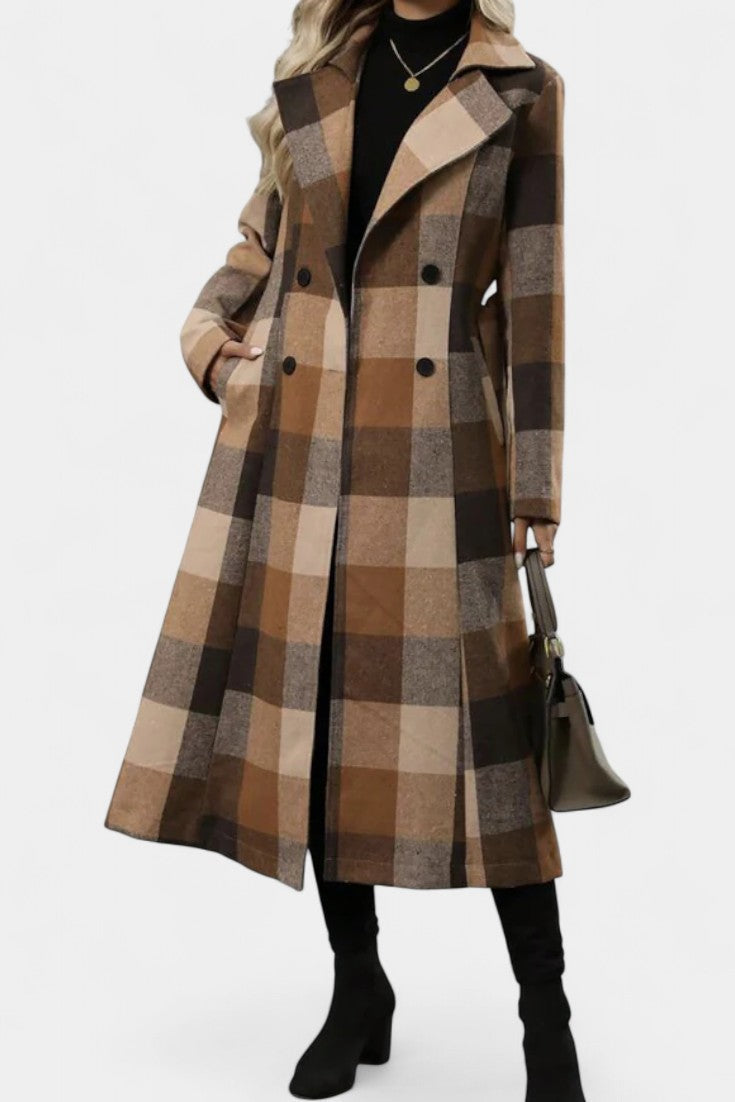 Faye, Belted Checked Longline Coat