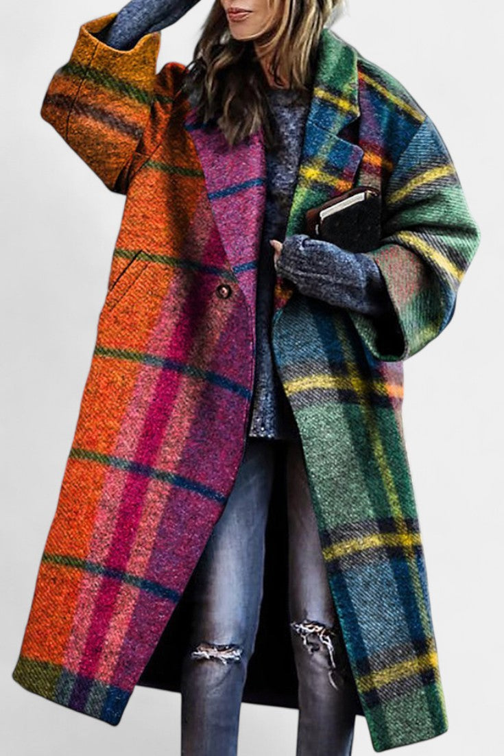 Rosalyn, Notched Collar Checked Coat