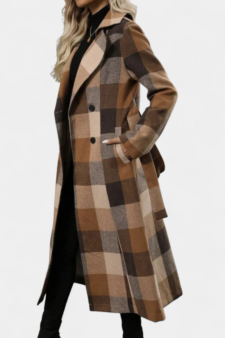 Faye, Belted Checked Longline Coat