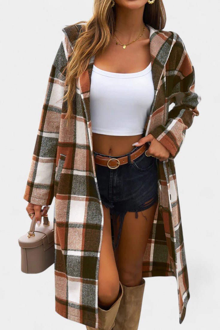 Olive, Hooded Check Jacket