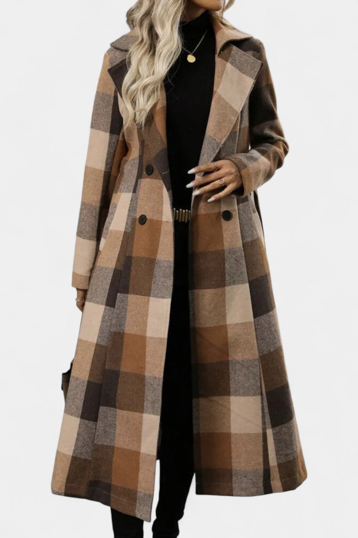 Faye, Belted Checked Longline Coat