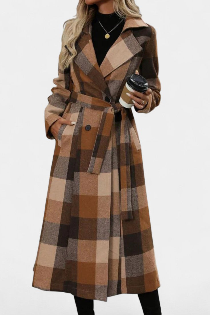 Faye, Belted Checked Longline Coat