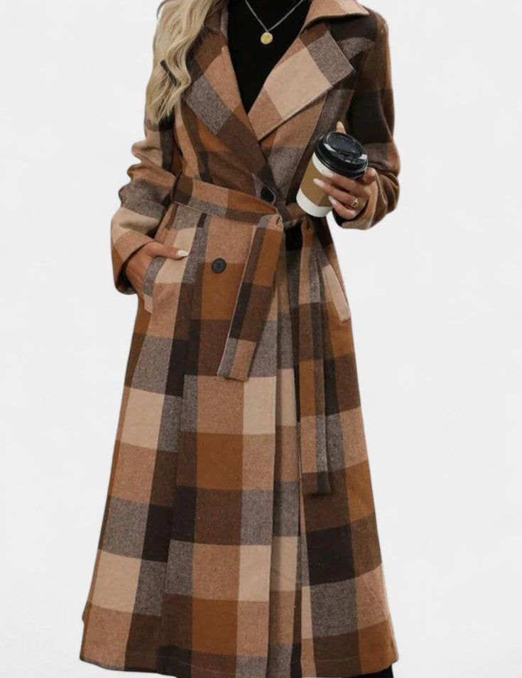 Faye, Belted Checked Longline Coat