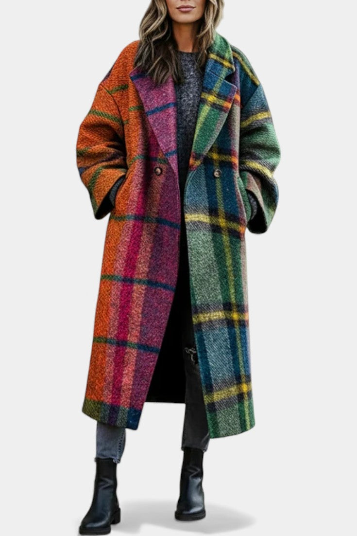 Rosalyn, Notched Collar Checked Coat