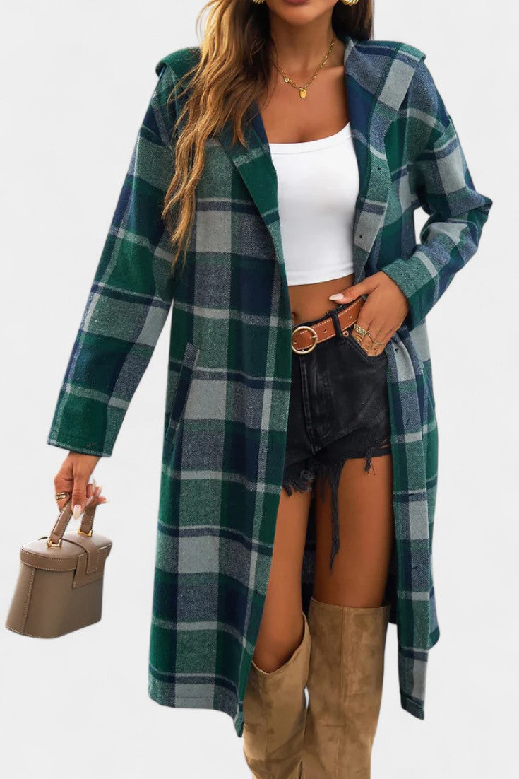 Olive, Hooded Check Jacket