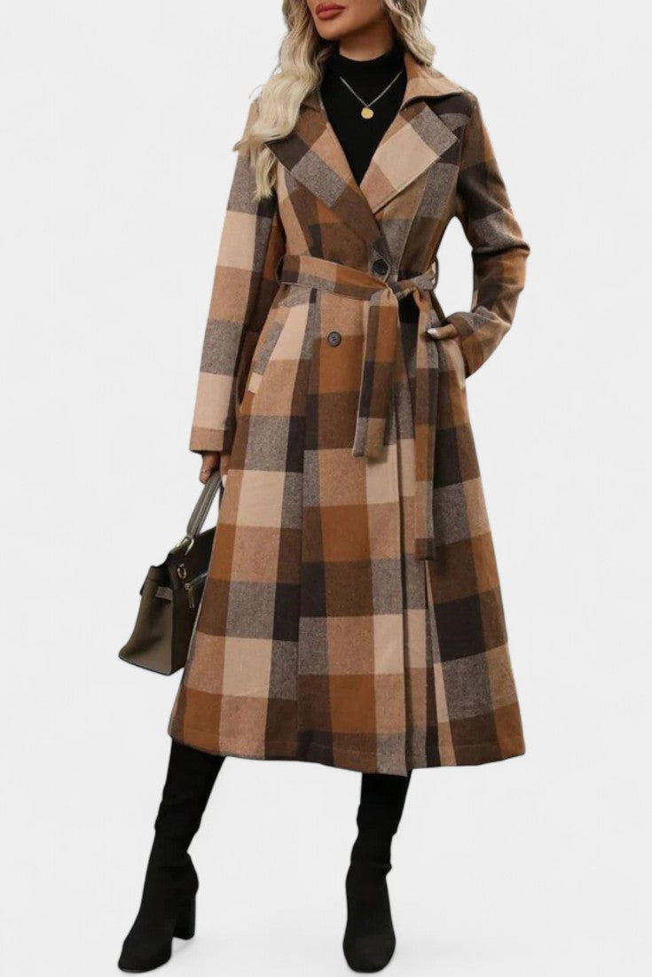 Faye, Belted Checked Longline Coat