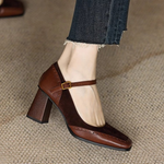 Maureen Block-Heel Shoes with Metal Toe Cap