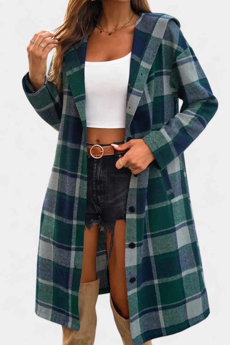 Olive, Hooded Check Jacket