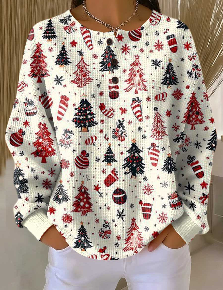 Imke Christmas Jumper in White with Fir Trees and Baubles