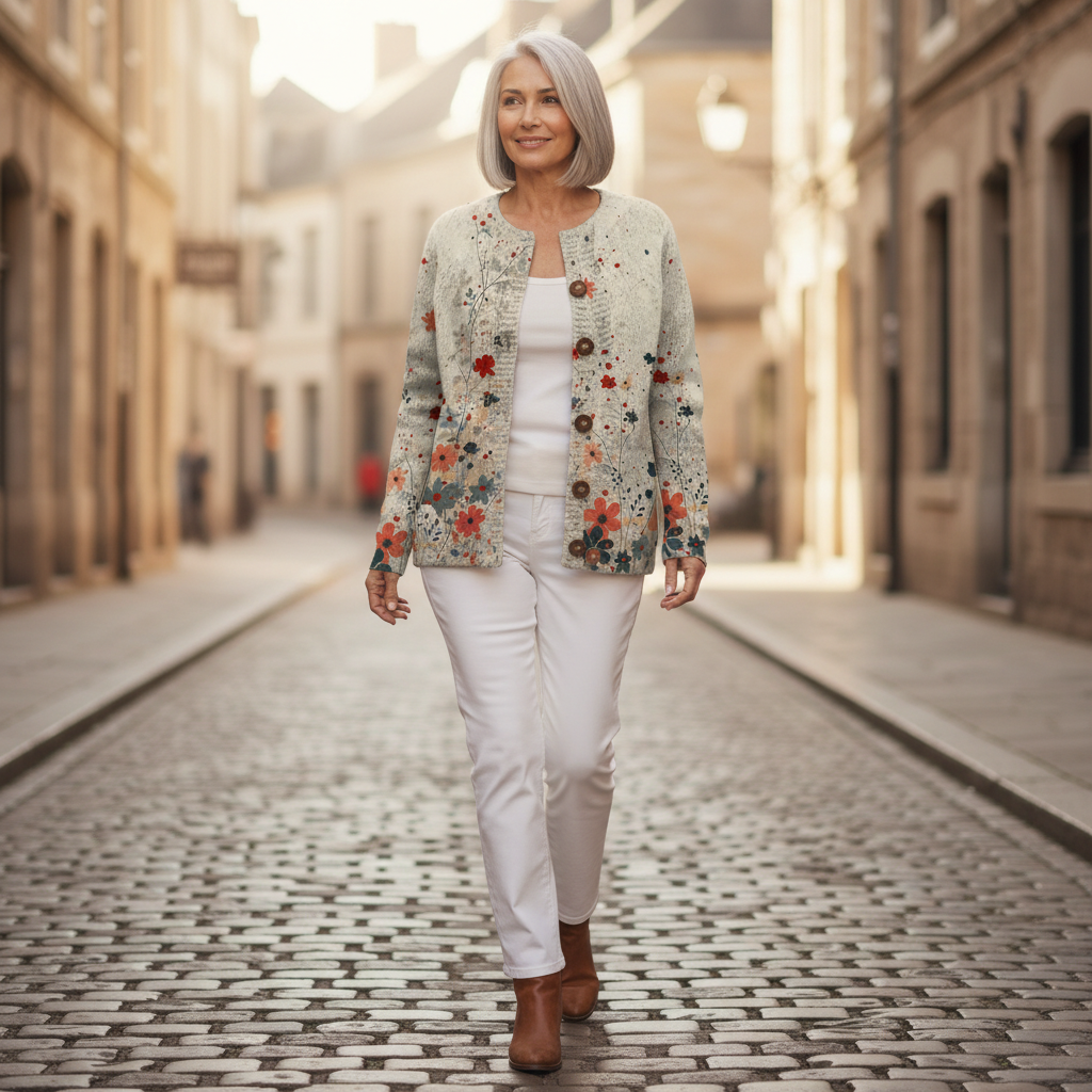 Iona Vintage Flower Art Print Buttoned Cardigan - view 4
