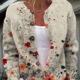 Iona Vintage Flower Art Print Buttoned Cardigan - view 5