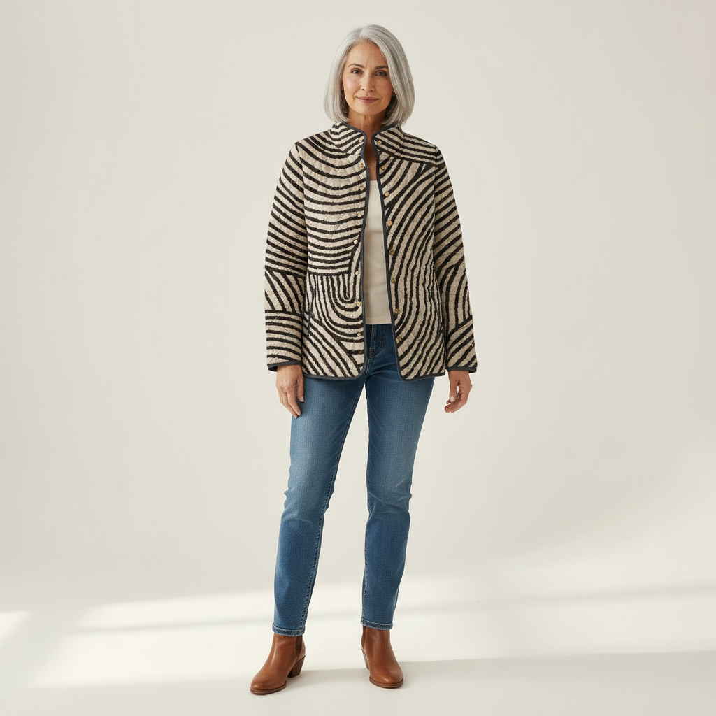 Iris Retro Hand-Drawn Circle Design Quilted Jacket