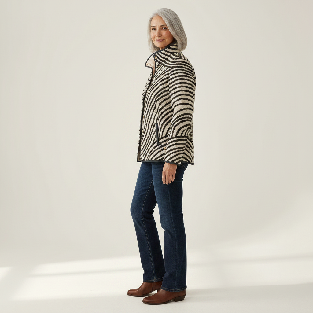 Iris Retro Hand-Drawn Circle Design Quilted Jacket - view 2