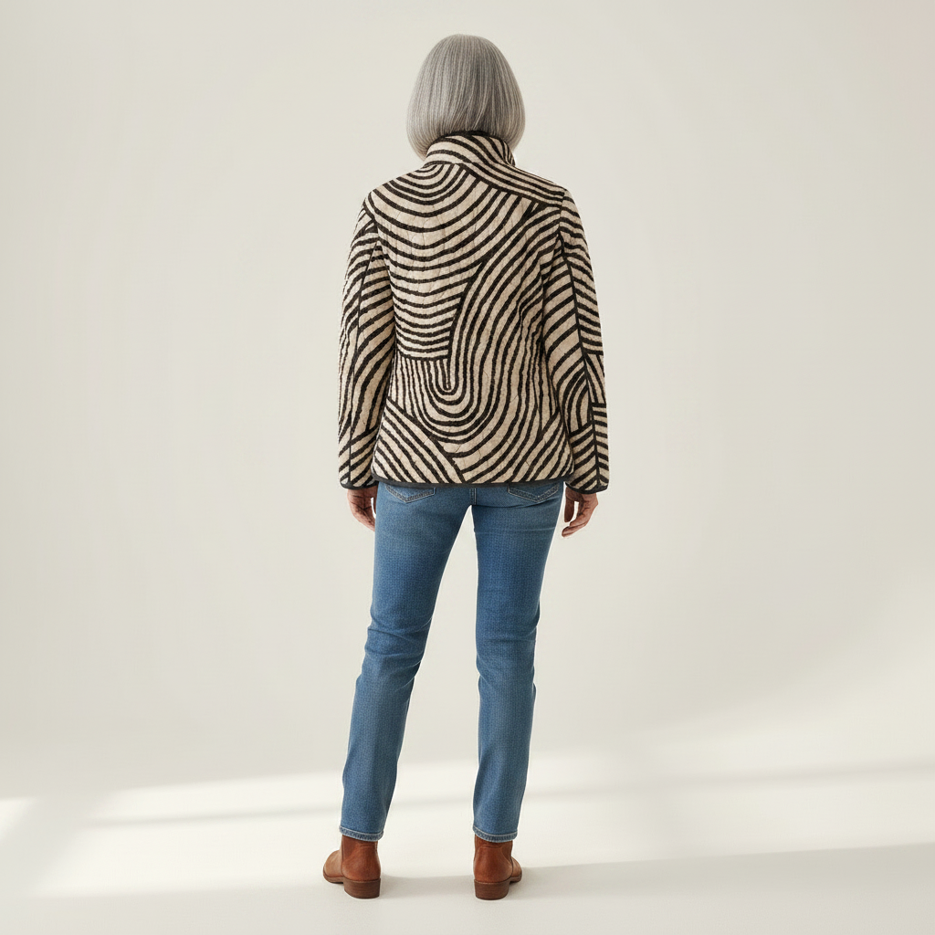 Iris Retro Hand-Drawn Circle Design Quilted Jacket - view 3