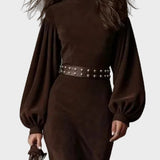 Millicent | Retro Long-Sleeve Maxi Dress with Stand Collar