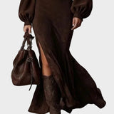 Millicent | Retro Long-Sleeve Maxi Dress with Stand Collar