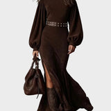 Millicent | Retro Long-Sleeve Maxi Dress with Stand Collar