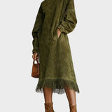 Marcia | Suede Roll Neck Dress with Fringing