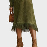 Marcia | Suede Roll Neck Dress with Fringing