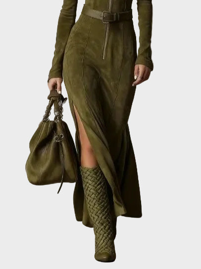 Jocelyn Vintage Maxi Dress with Zip and Belt