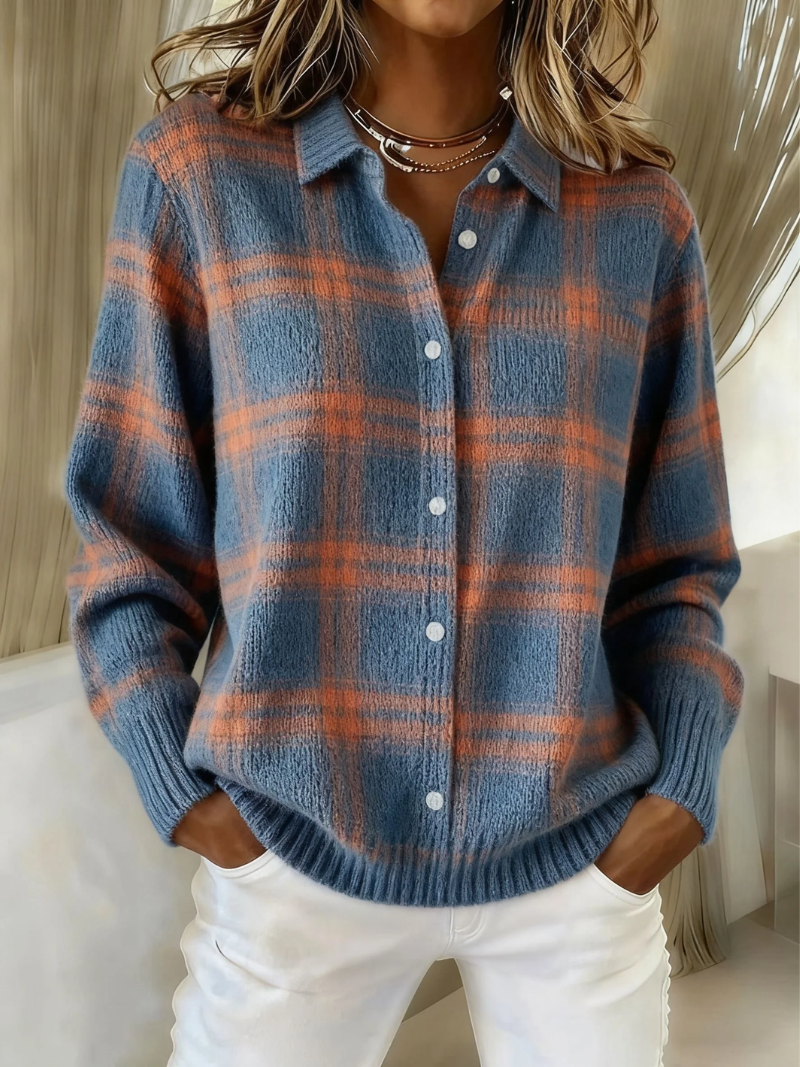 Josie Warm Blue Checked Cardigan