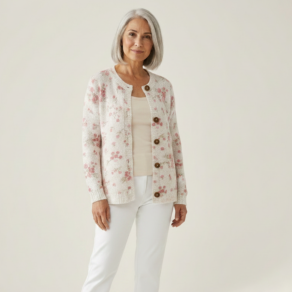 Kay Pink Rose Florets Print Buttoned Cardigan