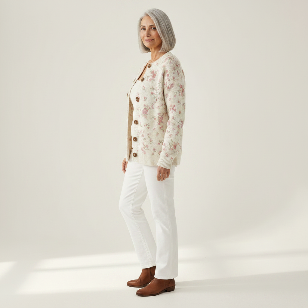 Kay Pink Rose Florets Print Buttoned Cardigan - view 2