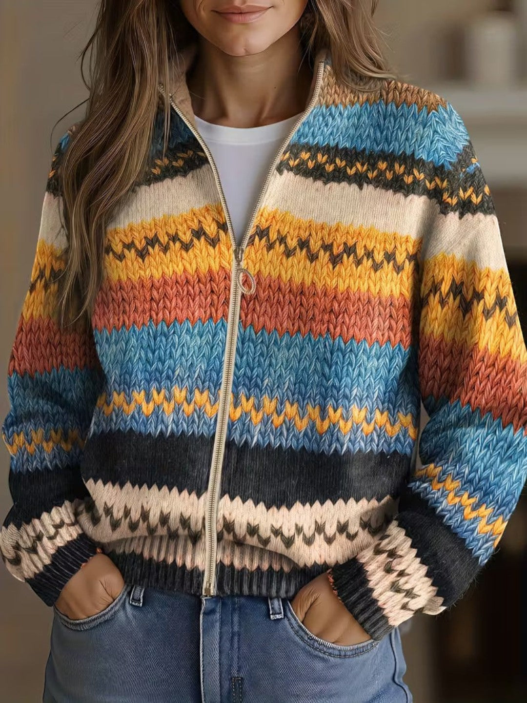 Kerry Cardigan with Colourful Zigzag Pattern