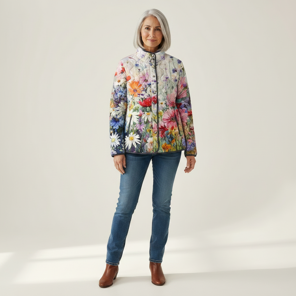 Kitty Charming Vintage Floral Print Quilted Jacket