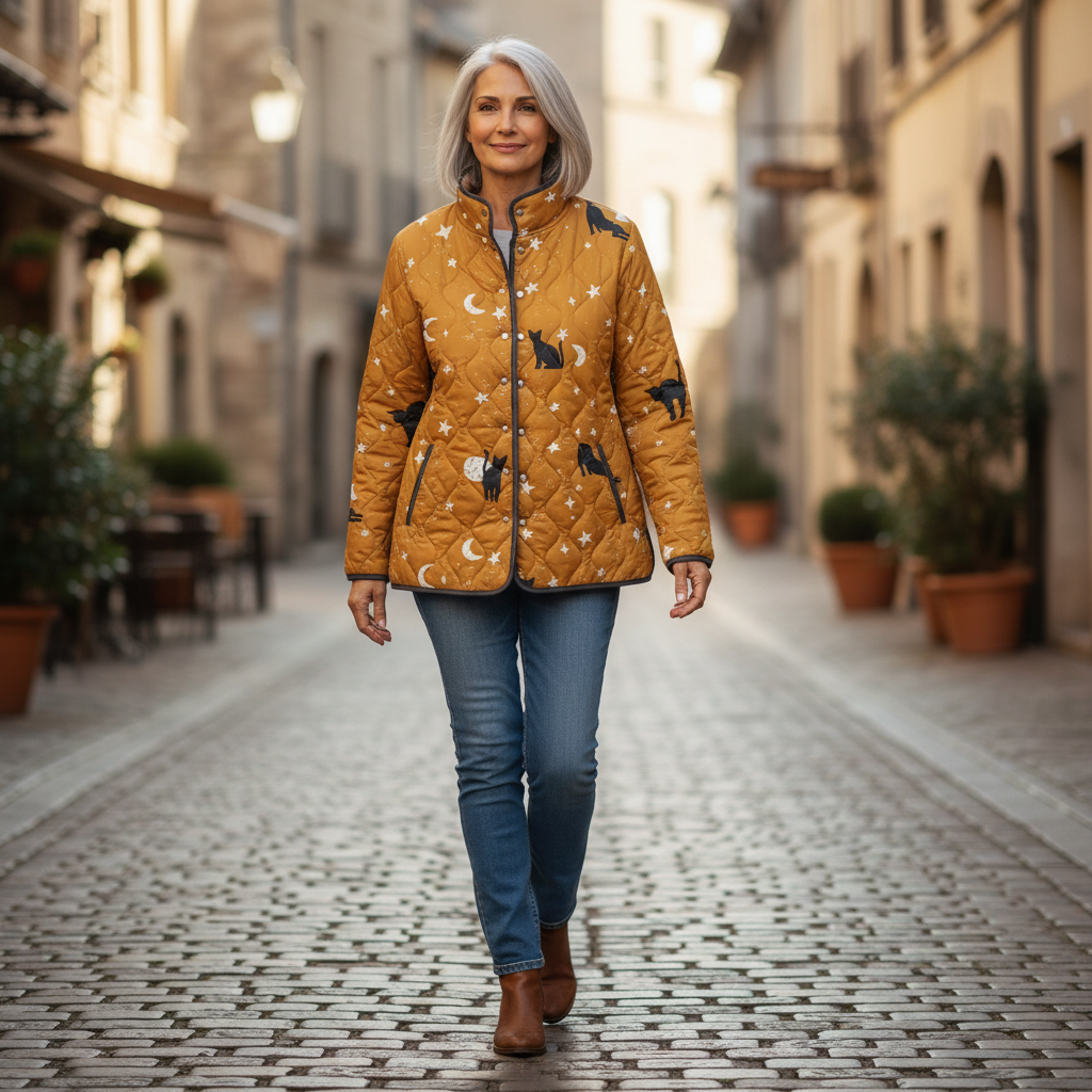 Loveday Quilted Jacket with Graphic Stripe Pattern - view 4