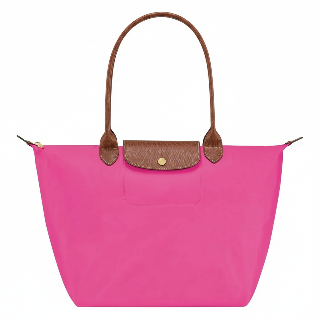 Large Packable Tote Bag, Pink, front view