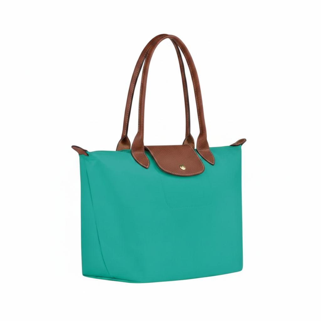 Large Packable Tote Bag, Turquoise, side view