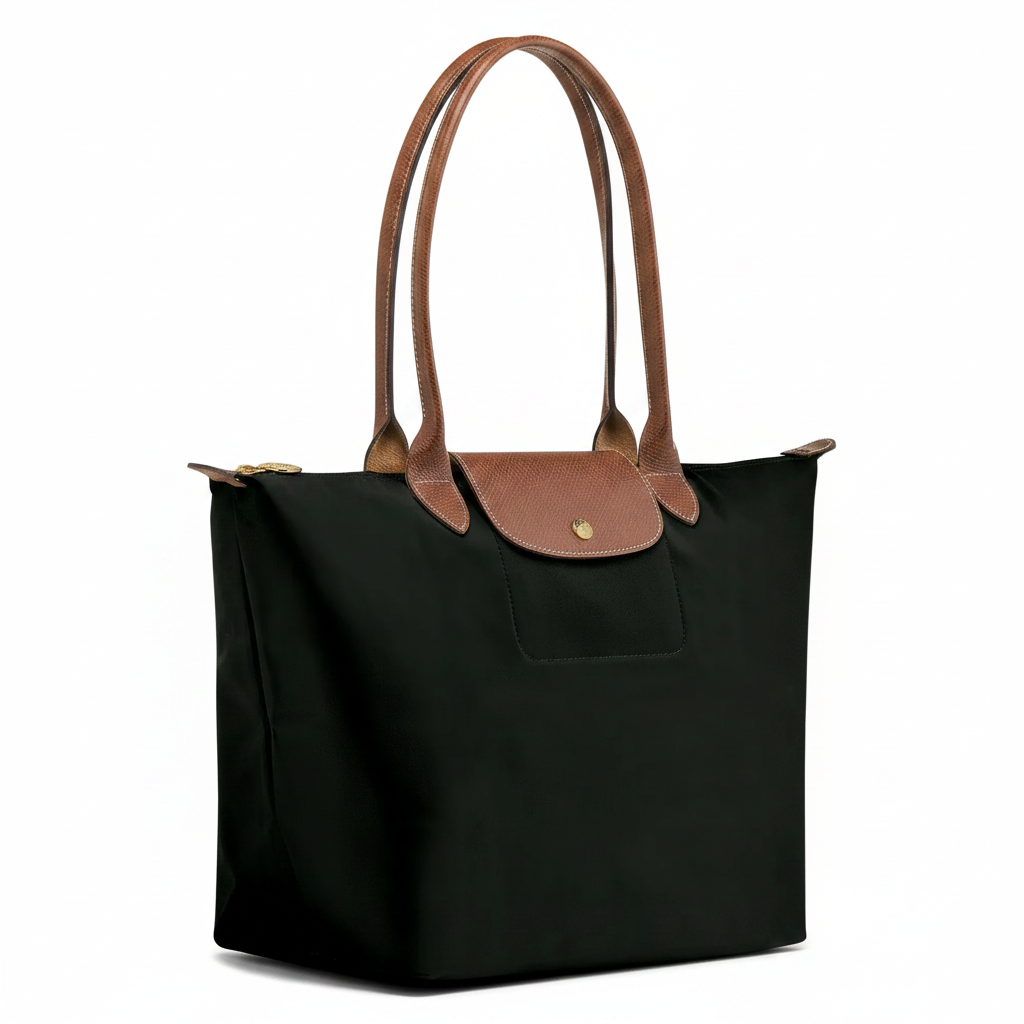 Large Packable Tote Bag, Black, side view