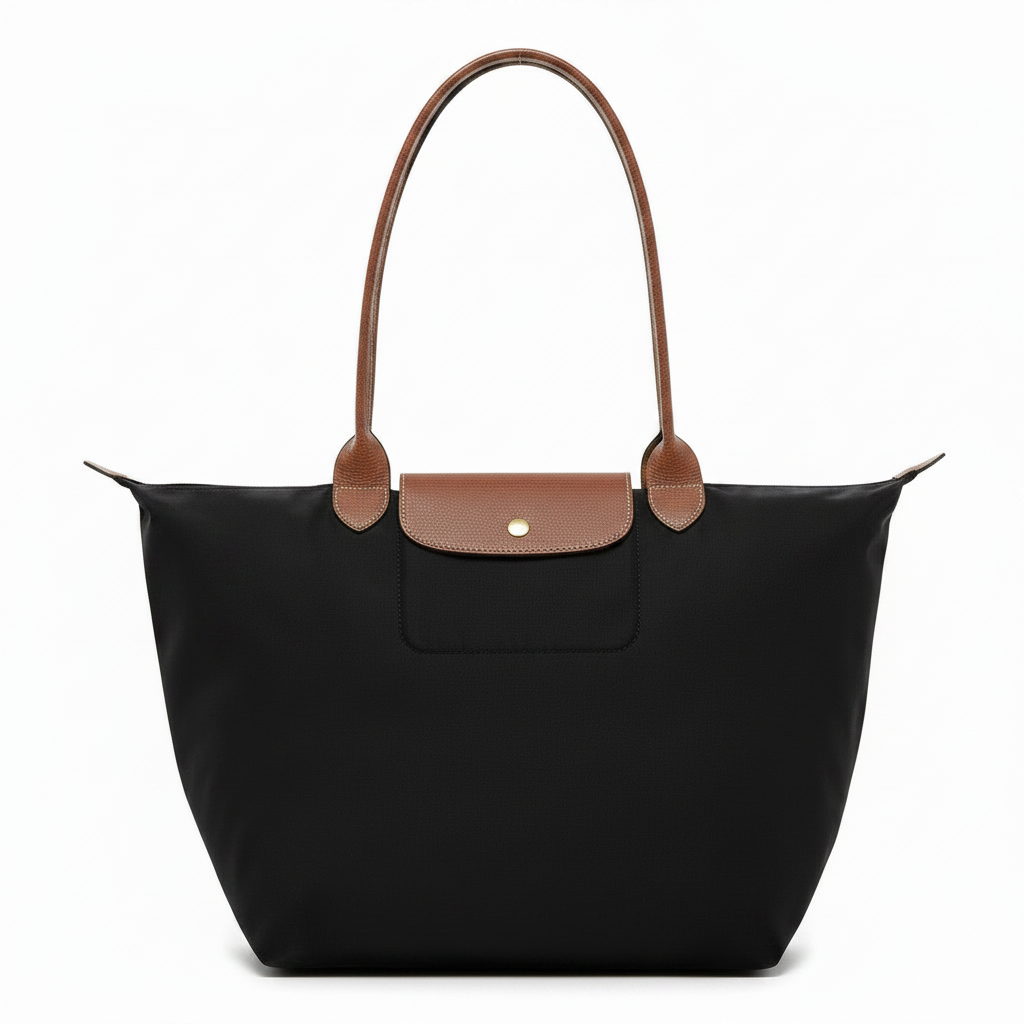 Large Packable Tote Bag, Black, front view
