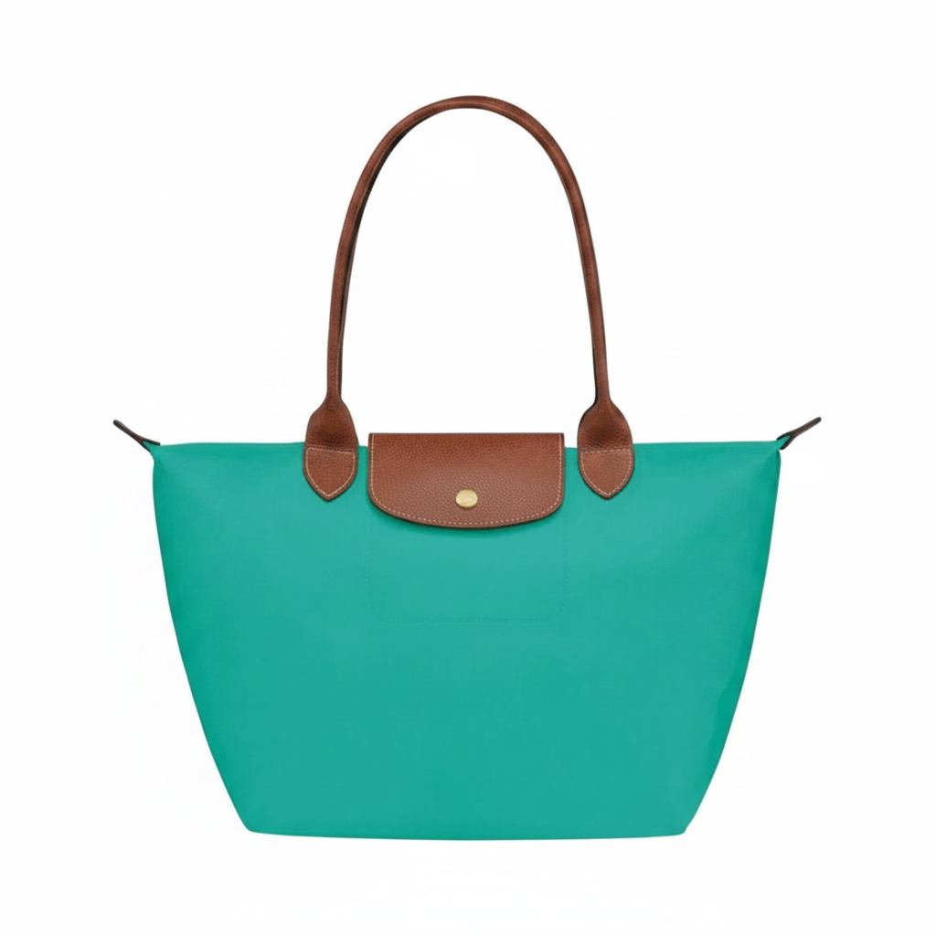 Large Packable Tote Bag, Turquoise, front view