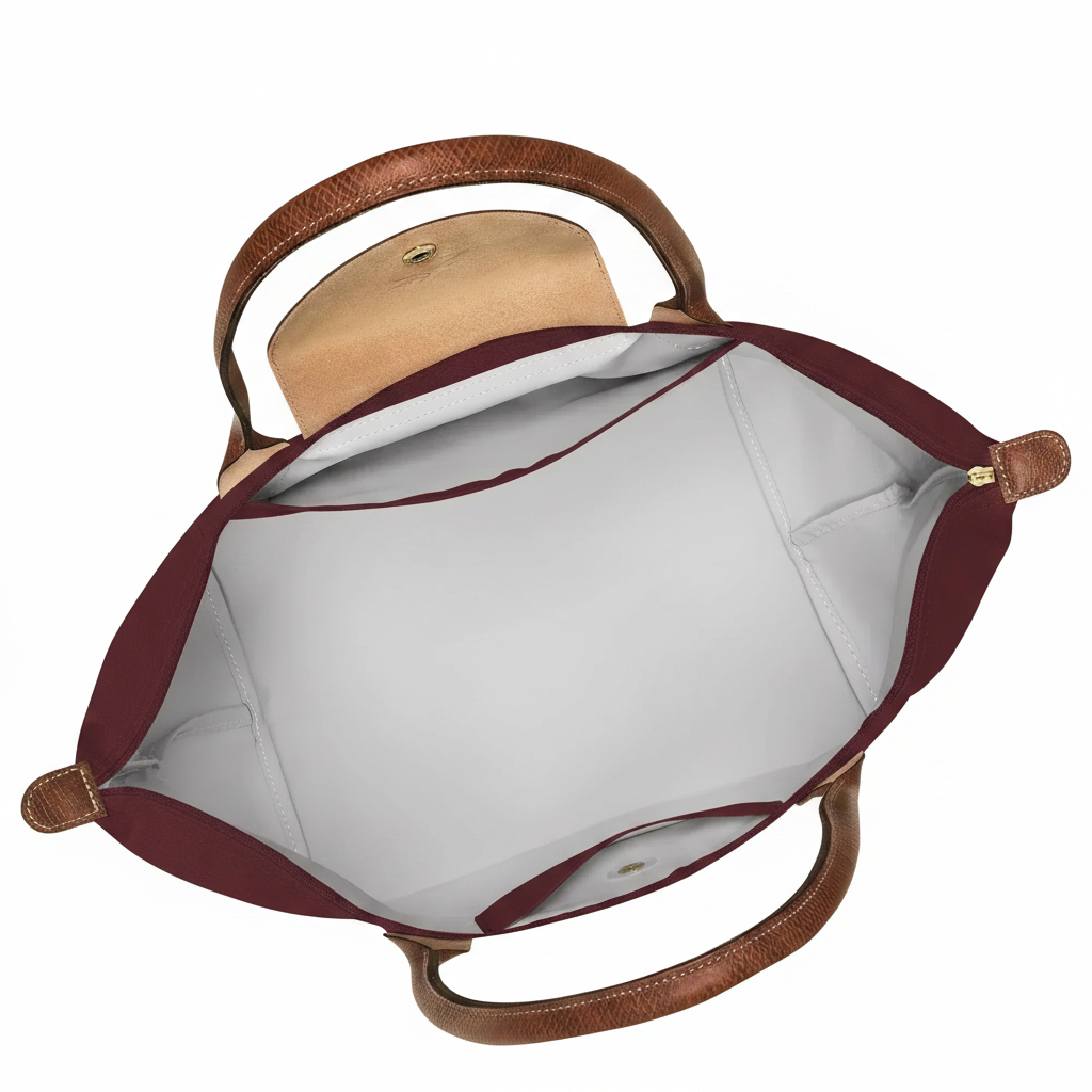 Large Packable Tote Bag, Burgundy, detail view