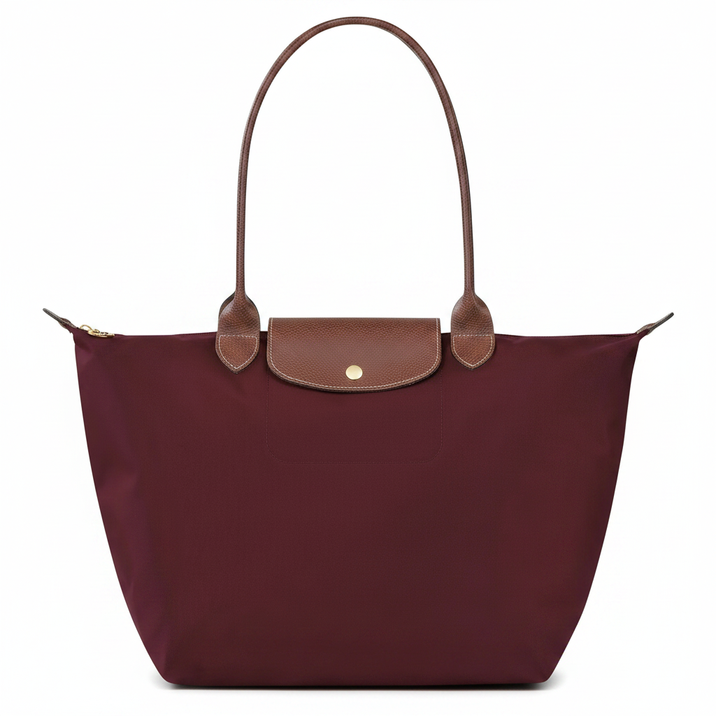 Large Packable Tote Bag, Burgundy, front view