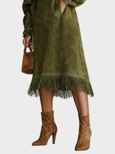 Marcia Suede Roll Neck Dress with Fringing - view 4
