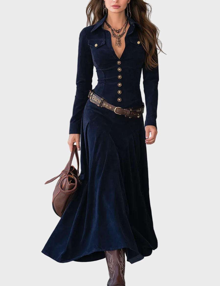 Margery Faux Suede Maxi Dress with Belt